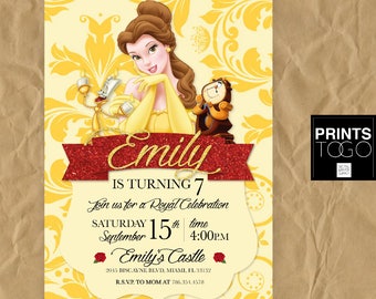 Princess Belle Invitation, Princess Party Invitation, Princess Belle Party Invite, Princess Belle Birthday invitation, Beaty and the Beast