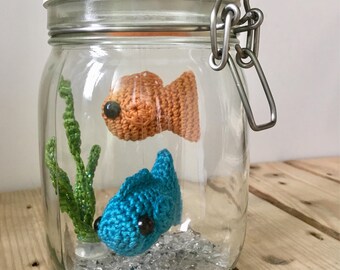 No Fuss Fish Crochet Goldfish in a glass jar