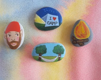 Story Stones hand painted by Claudia Nanni Fine Art - Camping themed Story telling Game - gift for kids - travel game - story rocks kids