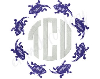 5 Sizes Horned Frog Monogram Frame - 4" 5" 6" 7" 8" - TCU Horned Frogs - Machine Embroidery Design - Instant Download - 8 Formats PES JEF