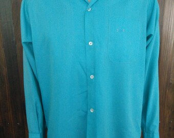 Vintage 60's men's Penney's Towncraft Plus blue turquoise shirt long sleeve size Medium