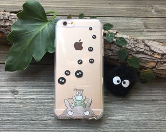 Totoro and Soot Sprites iPhone Case, Your choice of Soft Plastic (TPU) or Wood