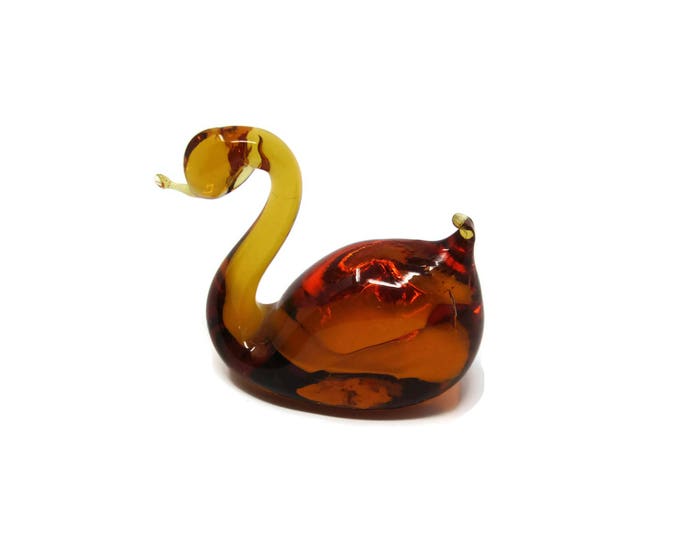 Vintage Amber Art Glass Swan - Blown Glass Swan - Art Glass Swan Brown Orange Figurine - Animal Sculpture Miniature Swan Figurine Mom Teen