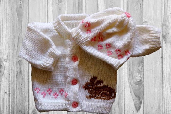 Personalized Knitted Baby Sweater Bunny Baby Sweater Rabbit