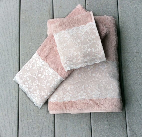 Pink Decorative Towel set of 3 Little Girl Bathroom Decor