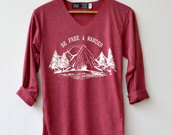 Be Free & Wander - Mountains Shirt - Hiking Shirt Adventure T-Shirt Long Sleeve High Quality Graphic T-Shirts Unisex