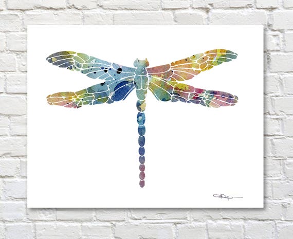 Dragonfly Art Print Abstract Watercolor Painting Wall