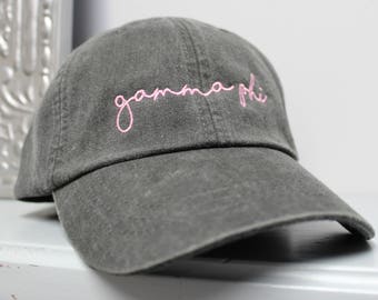 Gamma Phi Beta Pink Hat Embroidered in Pink Script
