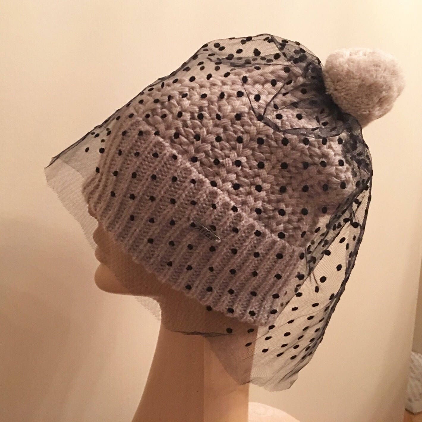 50% Sale Cream Tulle Hat Winter Hat With Tulle Decoration