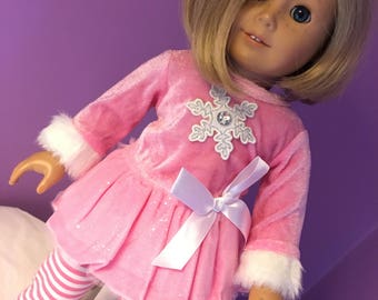 SALE Fits American Girl doll clothes pink velour snowflake top with sparkle tulle, and leggings