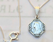 Necklace - Tiny Mary of Magdala w/ Alabaster Jar 13x17mm - Sterling Silver + 18 inch Italian Sterling Silver Chain