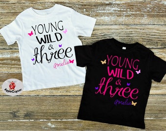 PERSONALIZED Girls 3rd Birthday Party Shirt, Young Wild And Three Birthday Shirt, 3 Year Old Birthday Shirt, Third Birthday, Applecopter
