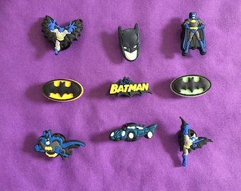 9-pc Batman Shoe Charms for Crocs, Silicone Bracelet Charms, Party Favors, Jibbitz