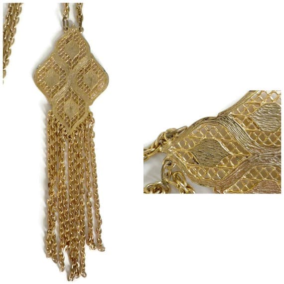 Long Gold Tassel Necklace Filigree Tassel Necklace Chain 3145