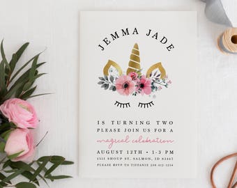 Unicorn Invitations | Unicorn Party Invitation AND Thank You Card | Little Girls Birthday Invitation | Magical Party | Unicorn Invite