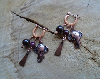 Earrings copper and Garnet / / nature jewelry