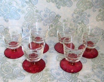 Set of 6 Vintage Cranberry Stemmed Dessert Glasses, Cranberry Iridescent Dessert Glasses