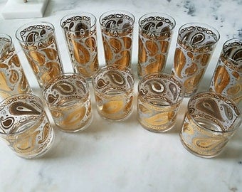 Georges Briard Paisley Glasses, Gold, Mid Century, Vintage