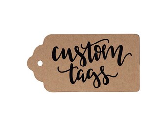 Ten (10) Custom Brown Kraft Gift Tags with Scaloped Edge and Black Lettering