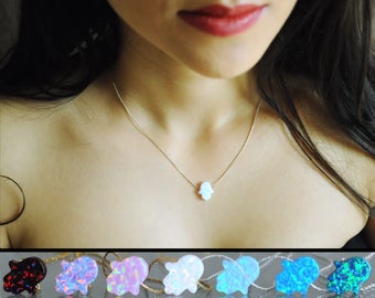 Opal Hamsa necklace. Adjustable 16"-18" Fire opal. Lab opal. Gold filled. Silver 925. Hamsa Evil Eye. Rosh Hashanah. Christmas gift