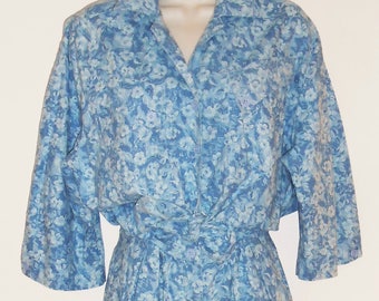 Vintage 80s Diane von Furstenberg S 4 6 Jumpsuit Romper DVF Blue Floral Small Cotton