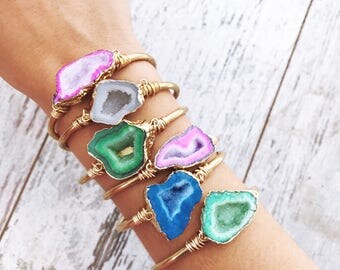 Mermaid Geode Cuff Bracelets, geode bracelet, raw geode, rainbow, cuff bracelet