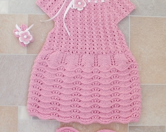 pink dress, baby girl coming home outfit, knitted dress socks and headband, baptism dress, newborn dress, babyshower, knitted baby clothes