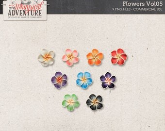 Tropical Flowers, Digital Araliya Flower Cabochon, Polymer Clay, Commercial Use OK, Digital Download, Digital Scrapbooking Elements, Summer