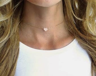 Heart Choker Necklace - Dainty Choker - Personalized Necklace - Simple Gold Choker
