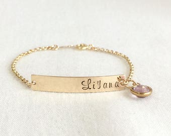 Personalized Baby Bracelet, Bar Bracelet, Birthstone Bracelet, Bridesmaid Jewelry, Graduation Gift, Rolo/ Thicker Chain, StampedEve
