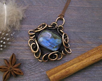 Unique jewelry women Gift ideas-for-her Flash labradorite pendant necklace-for-her Labradorite necklace Art deco necklace gemstone jewelry