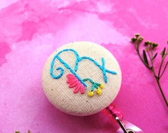 Rx ID badge holder | hand embroidered Rx badge holder, ID badge reel, retractable badge holder, pharmacist gift, pharmacy tech gift