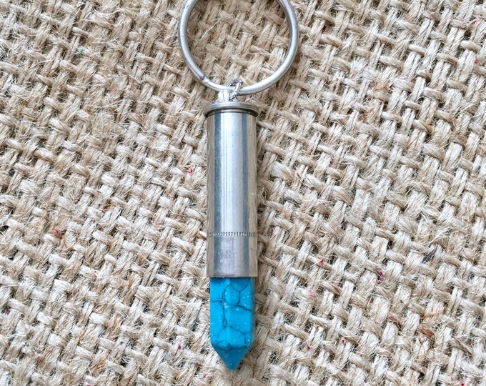 Howlite Keychain, Stone Ammo Keychain, Unisex Keychain, Bullet Keychain, Howlite Bullet, Turquoise Keychain, Blue Stone Keychain, Unisex
