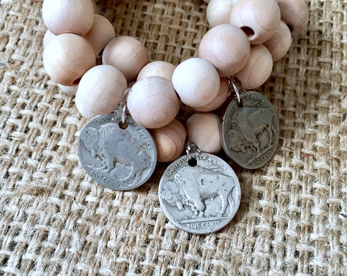 Wood Coin Bracelet, Buffalo Nickel Bracelet, Buffalo Bracelet, Nickel Bracelet, Boho Coin Bracelet, Eco Wood Bracelet, Boho Coin Bracelet