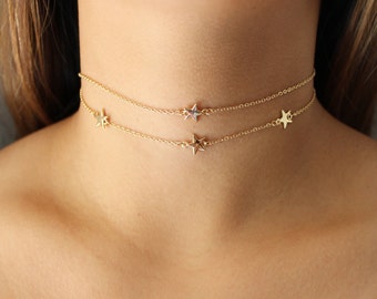 Dainty Star Choker Necklace- Gold Choker/ Small Star Choker/ Delicate Choker/ Thin Choker/ Short Necklace/ Tiny Choker/ Layering Necklace