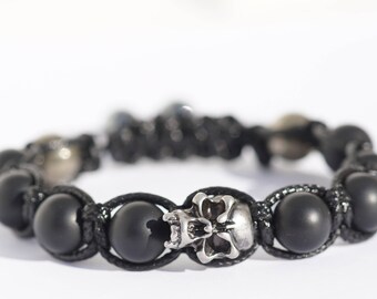 Bracelet with skull/gems/bracelet stone black agate/skull/skull/pyrite