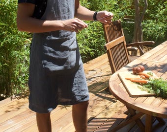 Apron Linen blend leather ties. Tablier mélange Lin, lanieres cuir. Boho apron