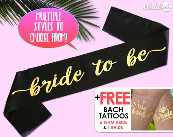 Bride to be sash - Bachelorette Sash - Bridal Shower Sash - Bachelorette Party Accessory, Satin Bride Sash, with Gold Foil Print