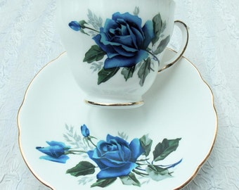 Gorgeous Blue Rose Duchess Tea Cup and Saucer Vintage