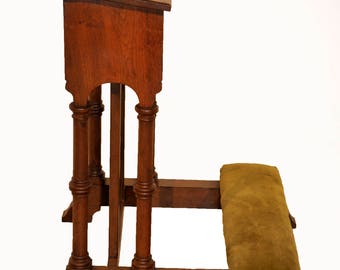 Antique French Religious Gothic Prayer / Church Kneeler, Oak, Circa 1910 #7864