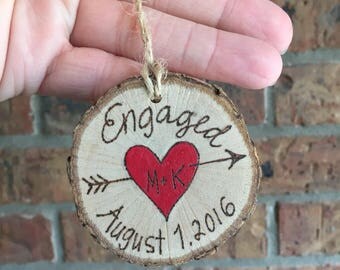Engagement ornament, personalized Christmas ornament, heart with initials, wood burning ornament,holiday ornament,couples ornament