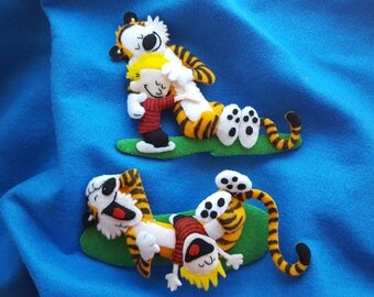 Each sold separately-Calvin and Hobbes felt wall art-HUGS-TREE-LAUGHS Nursery decor-Calvin and Hobbes Baby shower gift-Custom C&H welcome