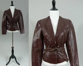70s Leather Jacket - Deep Burgundy Red - Oxblood Maroon Wine - Berman's Fitted Coat - Vintage 1970s - XS S