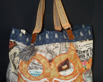 Large bolson "smiling OWL/Grand cabas"la chouette souriante""