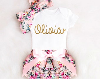 Baby Girl Gift Baby Shower Gift Girl Personalized Baby Girl Outfit Personalized Floral Bloomers Baby Bloomers Baby Girl Clothes 1