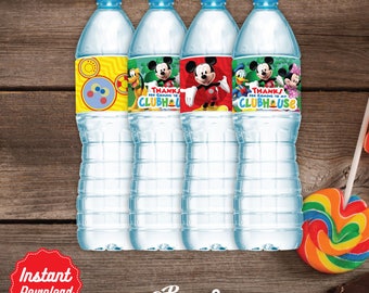 Clubhouse Water Labels, Printable Water Bottle label, Mickey Mouse Clubhouse Birthday decoration, instant download, DIY, Clubhouse Party