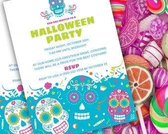 DIY Editable Invitation | Day of the Dead | Sugar Skulls | dia de los muertos Halloween Invitation template
