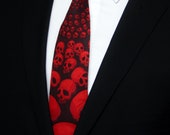 Red Skull Tie – Mens Halloween Necktie – Unique Black with Red Skulls Cotton Neck Tie.
