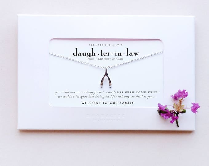 Daughter In Law | From Groom's Parents to Future Daughter-In-Law | Wishbone Necklace Message Card | Engagement Wedding Rehearsal Dinner Gift