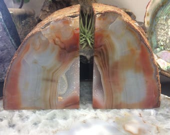 Agate Geode Bookends with Crystal Center